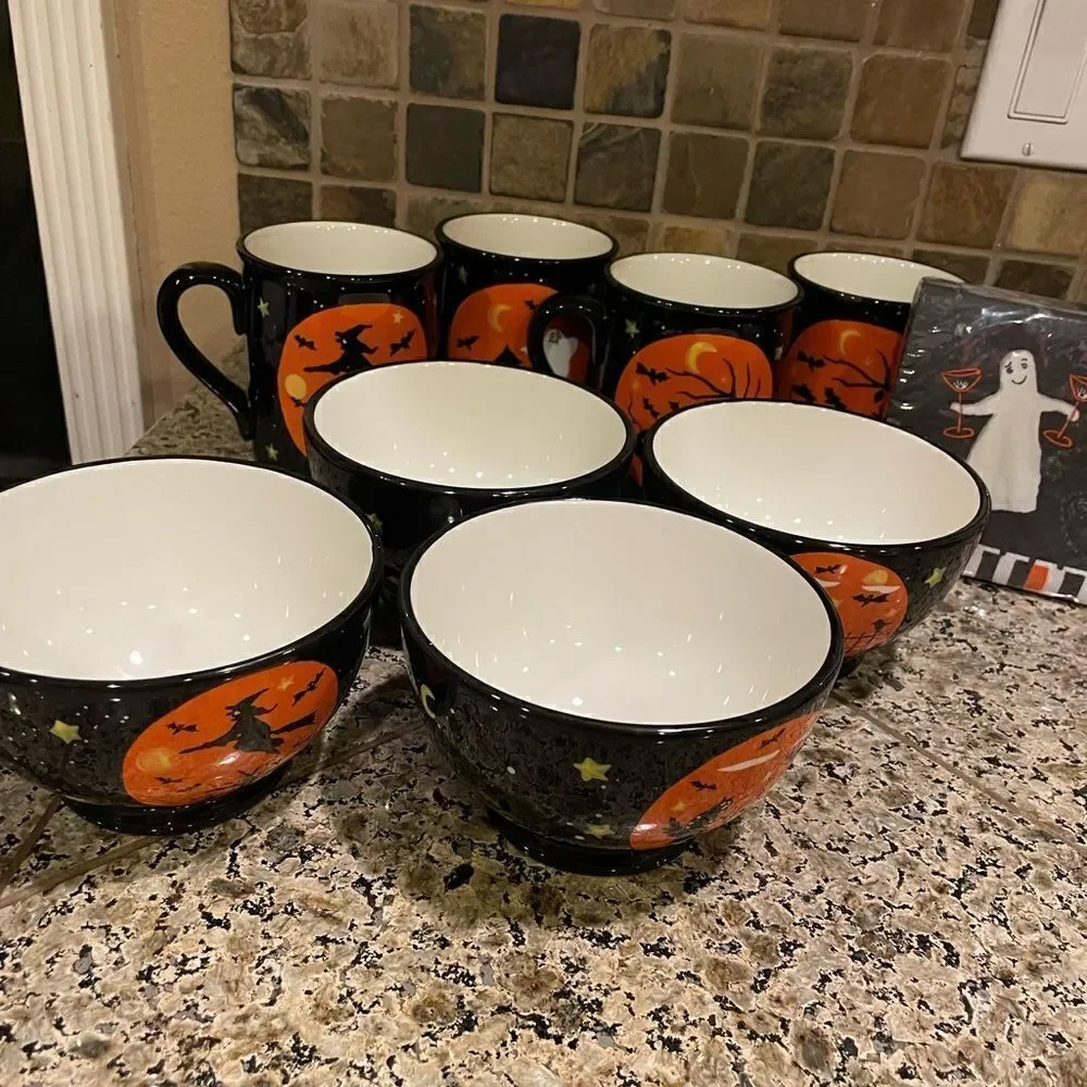 Certified International Halloween Vintage Bowls and Mug Set of 8!!